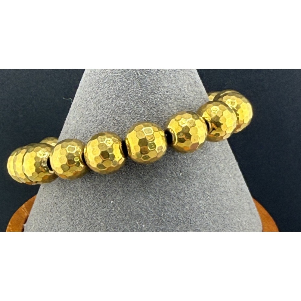 Glass Beaded Bracelet Stretch Band Gold Tone Faceted Size 7"‎